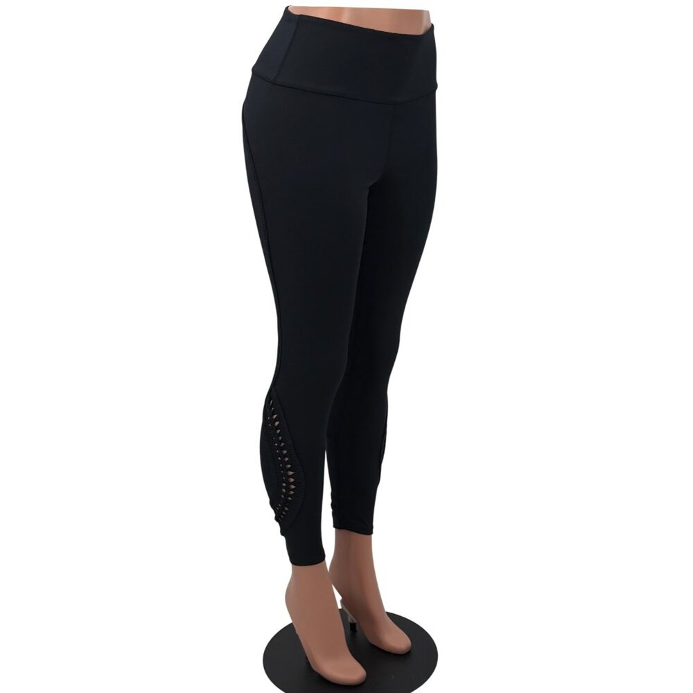 NWOT Free People Black Slit Weave High Waist Athletic Leggings | Athleisure M - Picture 7 of 16
